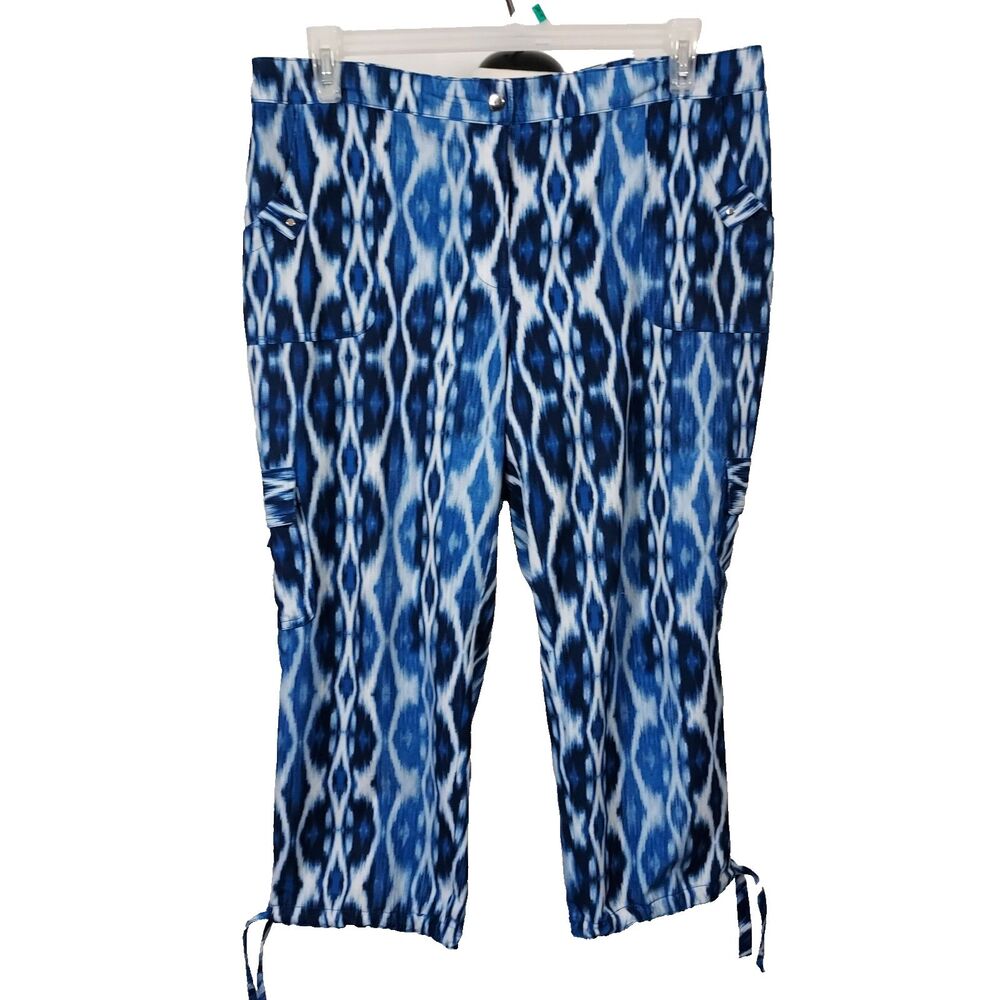Zenergy by Chico's Capri Crop Cargo Pants Size 2 Womens Large Blue Drawstring